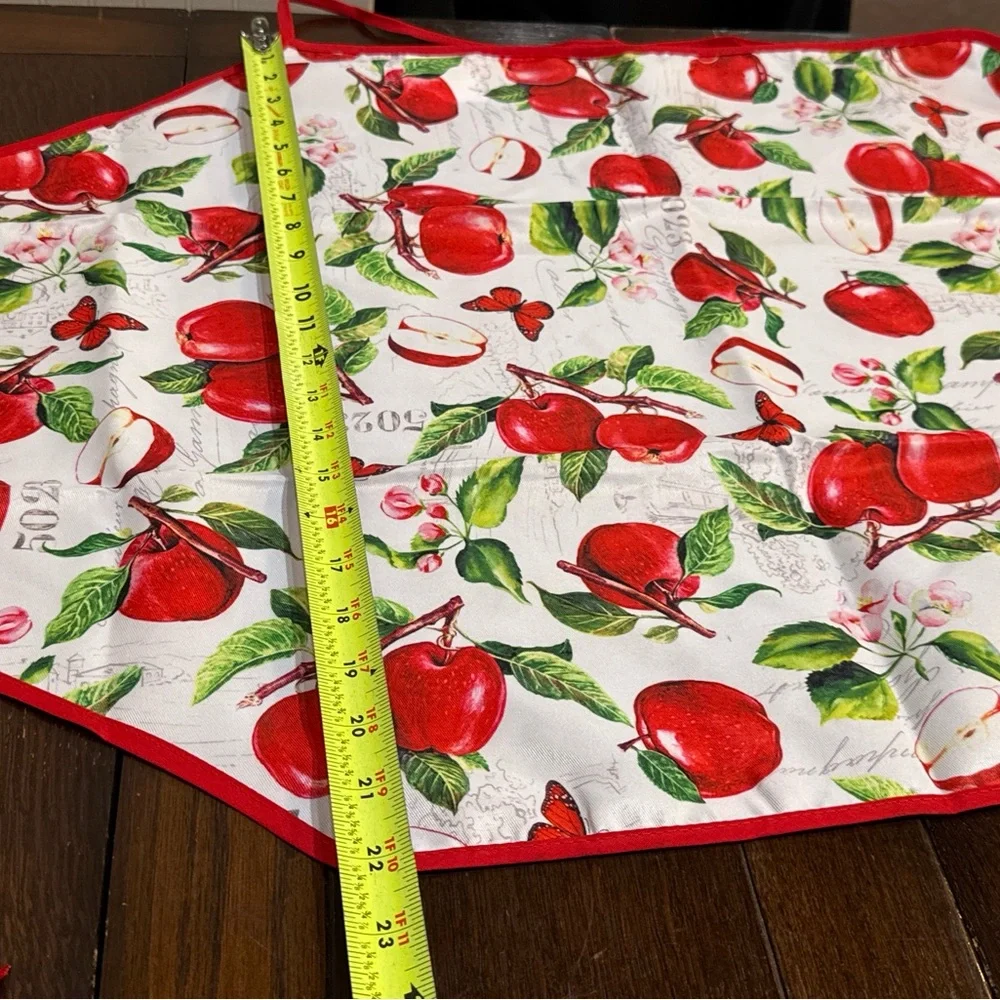 One Size Full Apron with Apples Butterflies and Garden Theme Red and White NWOT